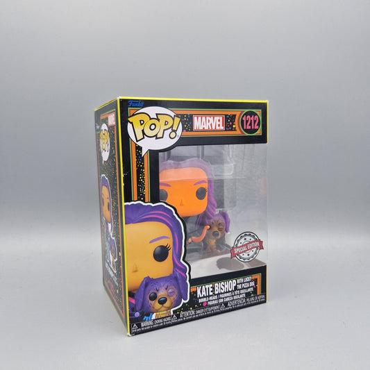 Funko Pop! Marvel	#1212 Kate Bishop with Lucky	Black Light Special Edition