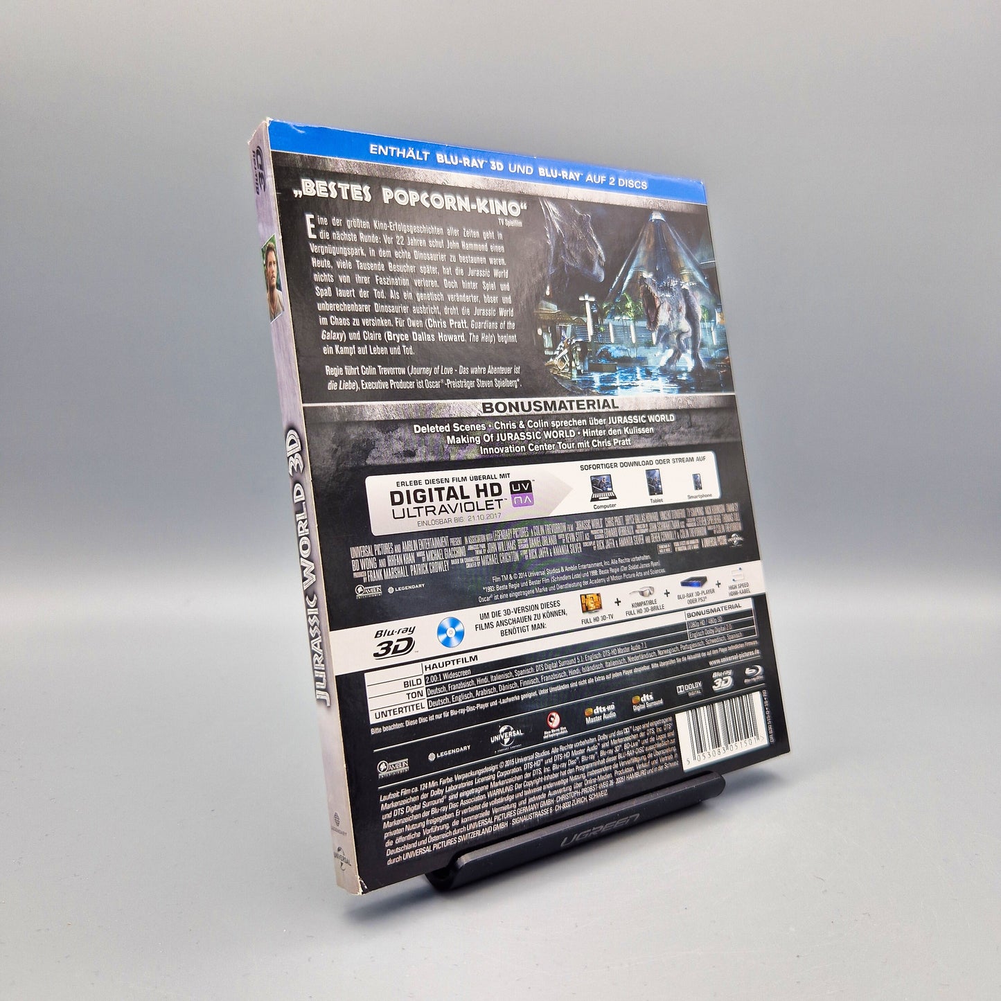Jurassic World 3D und 2D Blu-Ray Film im Pappschuber
