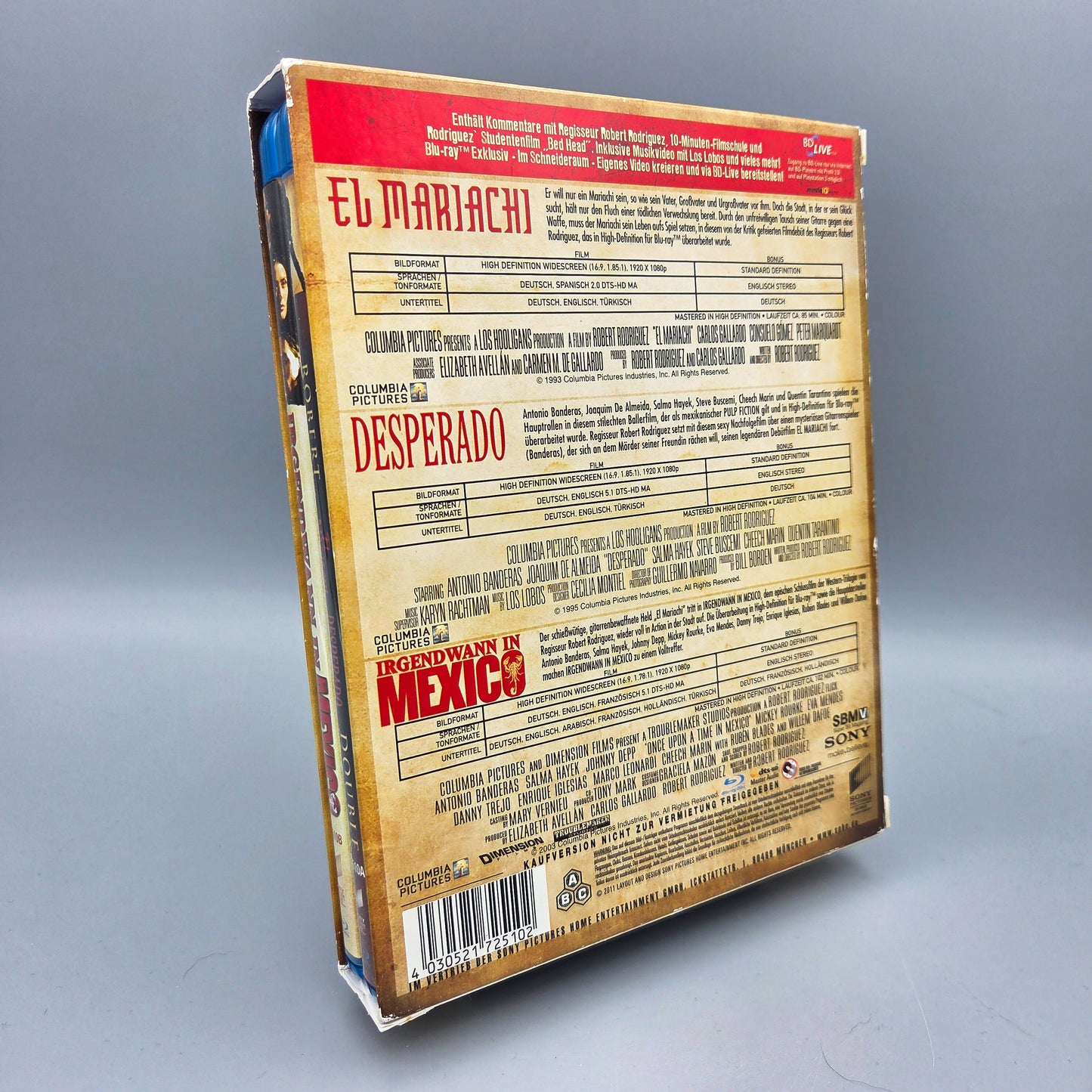 El Mariachi Trilogy (Desperado/El Mariachi/Irgendwann in Mexiko) Blu-Ray Film