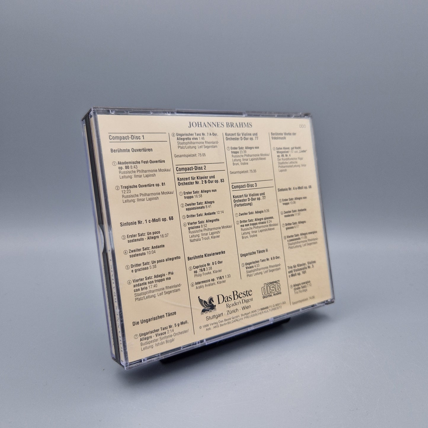 Musik CD: Johannes Brahms 1 - 3 	3 CD's	Das Beste - Reader's Digest