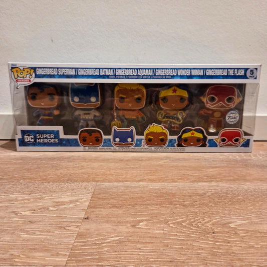 Funko Pop! DC Super Heroes	#5 Pack Gingerbread Superman, Batman, Aquaman, Wonder Woman & The Flash	Special Edition	Heroes	Vinylfigur