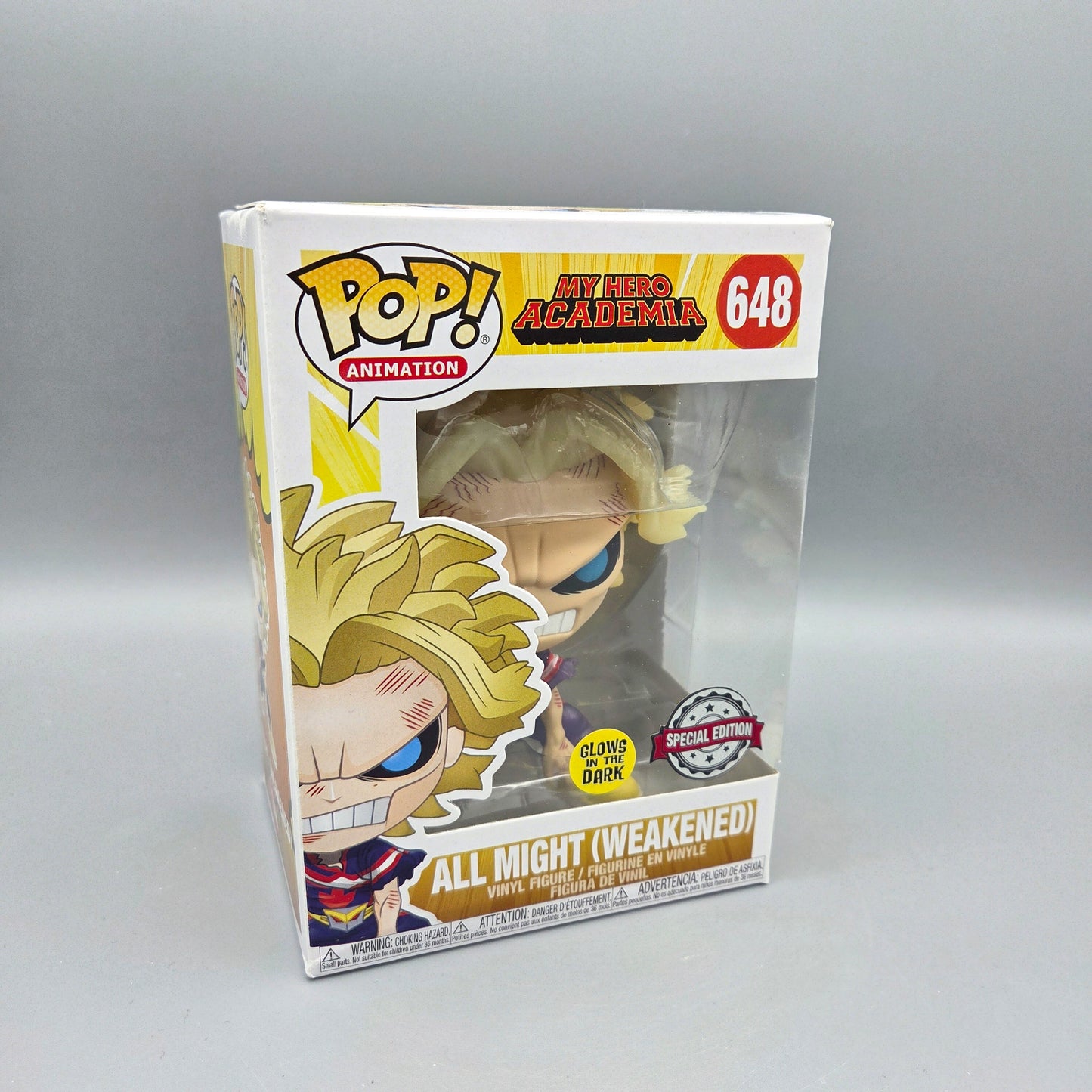 Funko Pop! My Hero Academia	#648 All Might (Weakened) Glows in the Dark	Animation