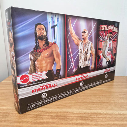 Mattel	3 Figuren Set: Uso, The Rock und Reigns	Main Event Series	WWE	Sammelfiguren